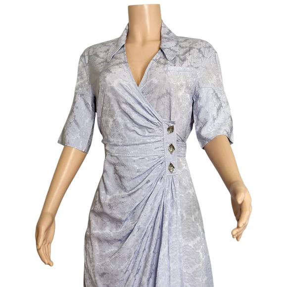 GANNI Jacquard Satin Wrap Midi Dress, Lilac Cosmic Sky, FR34/US2 - Picture 7 of 12